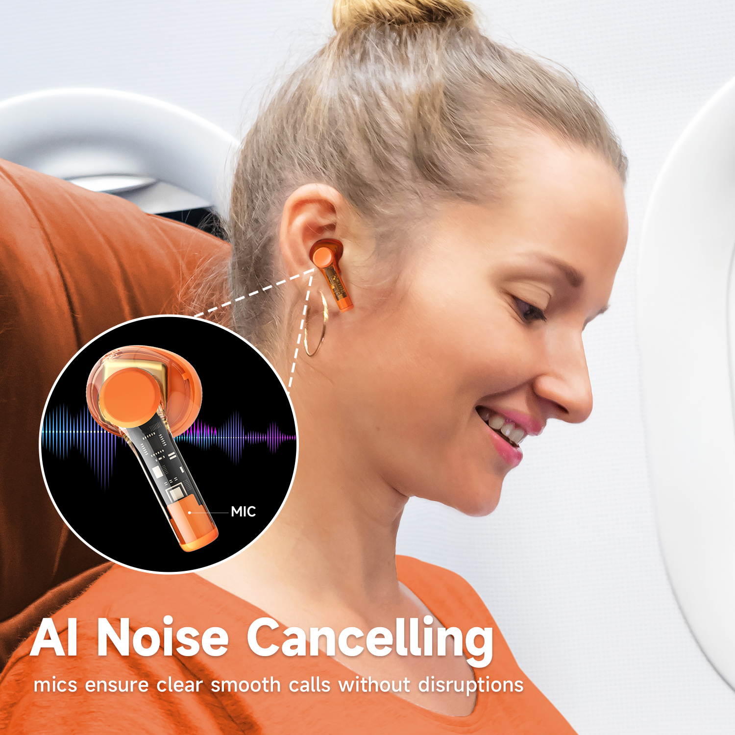 Auriculares inalámbricos Truefree T3, auriculares Bluetooth 5.3 semiabiertos con cancelación de ruido AI para llamadas, tiempo de reproducción de 28 horas, controladores de 13 mm, modo de juego de 40 ms, diseño transparente