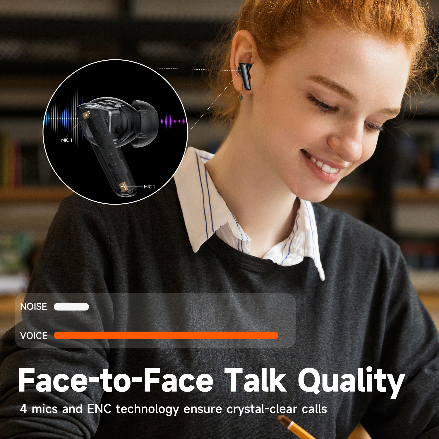 Auriculares inalámbricos Truefree T2, auriculares Bluetooth 5.3 con 4 micrófonos con cancelación de ruido para iOS/Android/portátil, juegos/graves profundos, tiempo de reproducción de 23 horas, múltiples almohadillas (S/M/L)