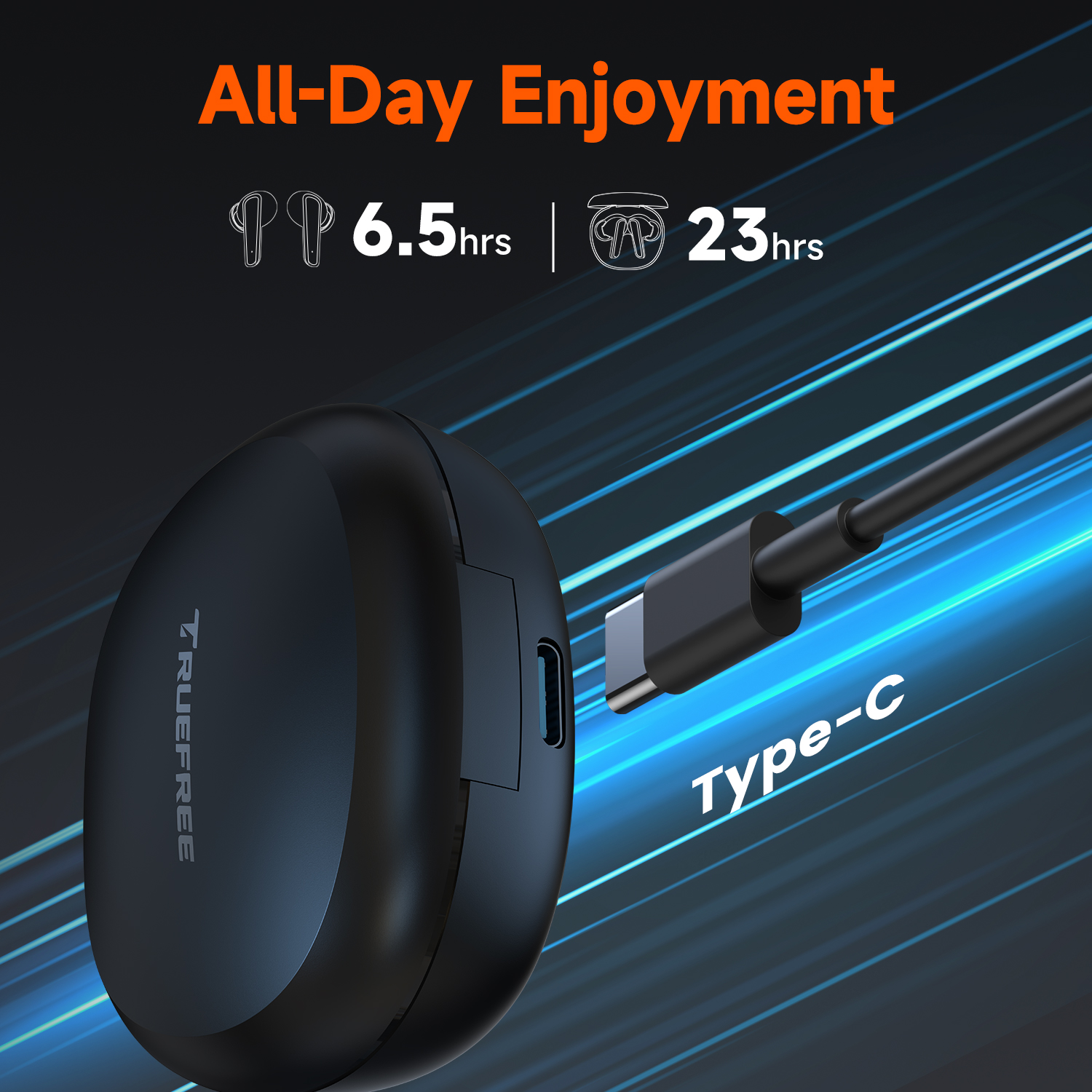 Auriculares inalámbricos Truefree T2, auriculares Bluetooth 5.3 con 4 micrófonos con cancelación de ruido para iOS/Android/portátil, juegos/graves profundos, tiempo de reproducción de 23 horas, múltiples almohadillas (S/M/L)