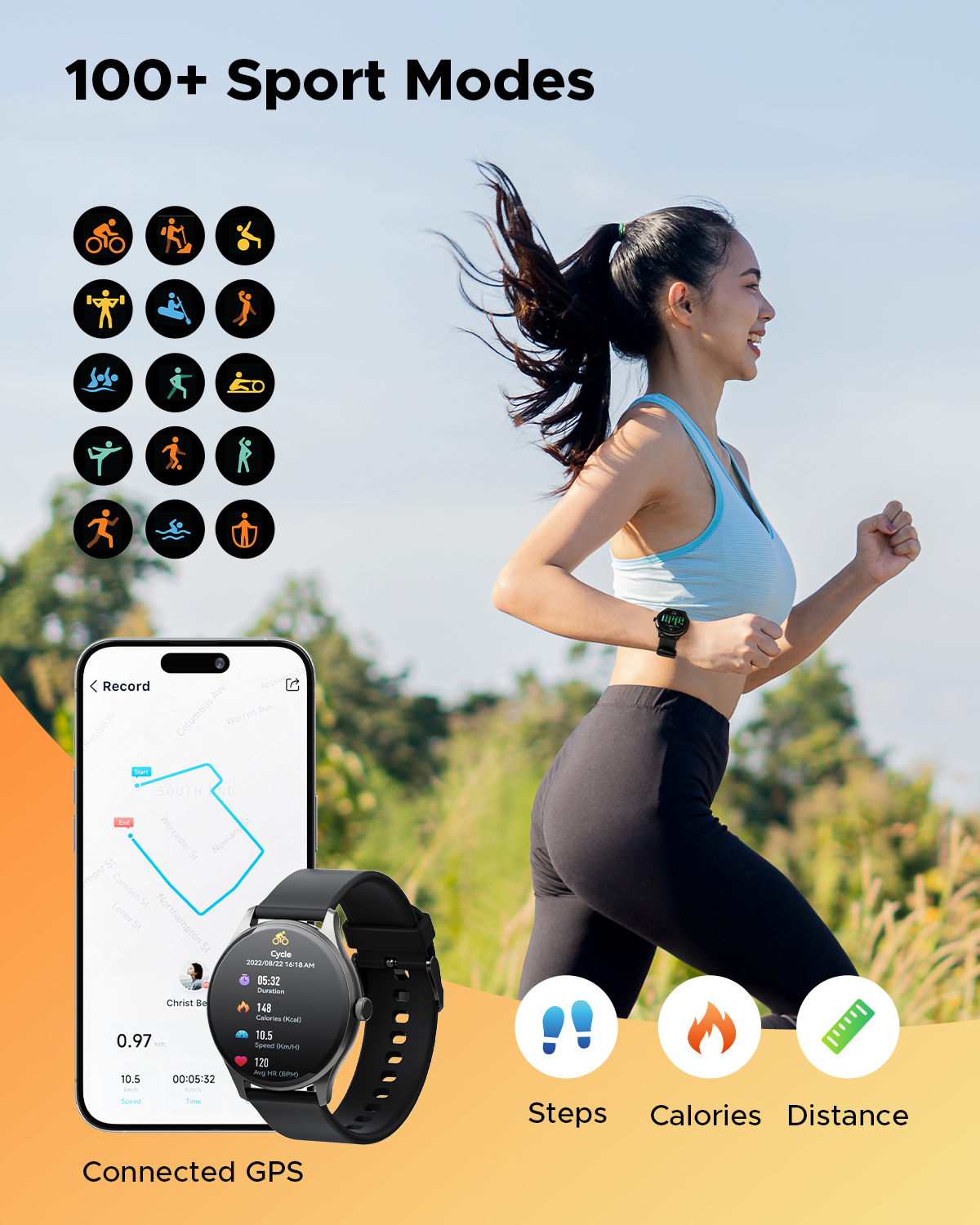 Truefree Watch GT2 Smartwatch con llamadas Bluetooth, notificaciones inteligentes, rastreador de actividad física con más de 100 modos deportivos, oxígeno en sangre, frecuencia cardíaca, sueño, monitor de salud y estrés, diales de bricolaje, IP68 resisten