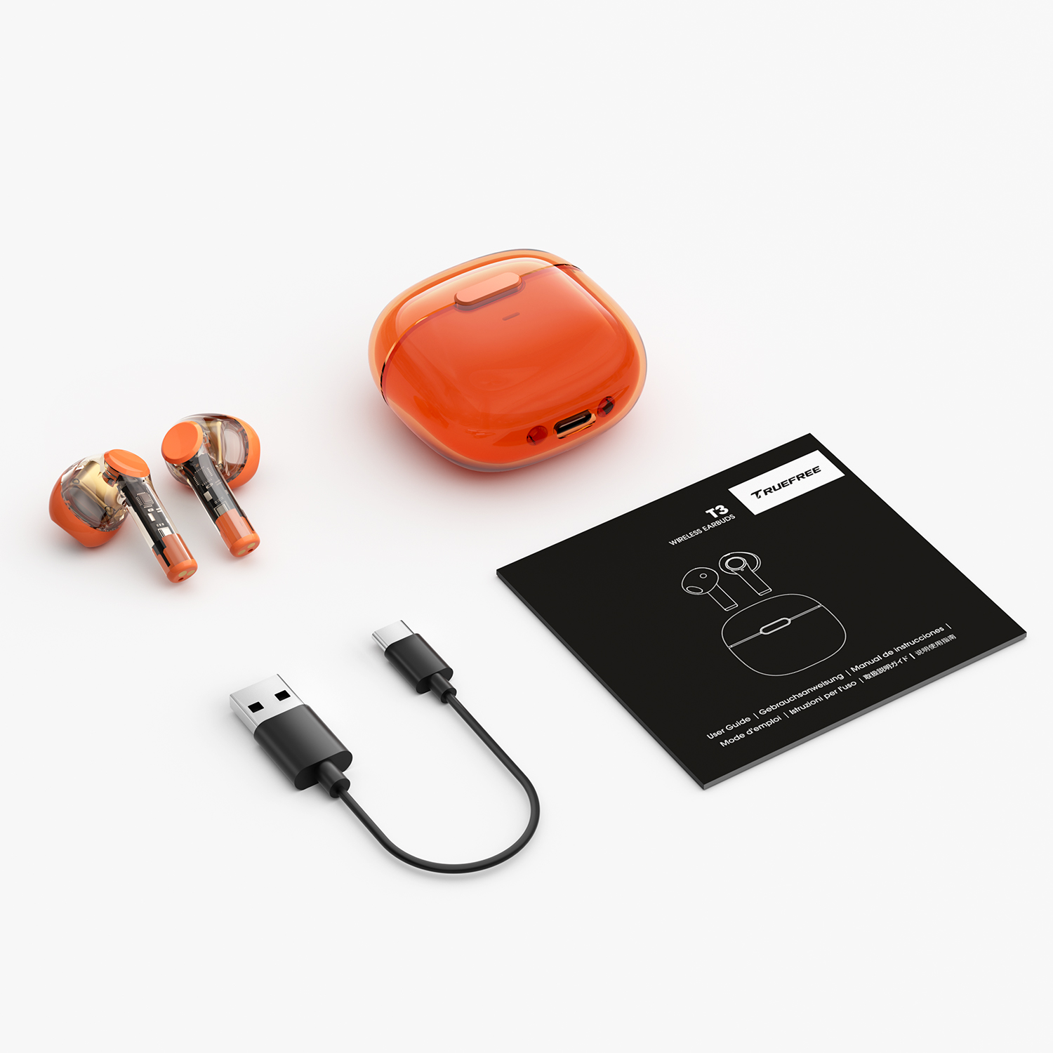 Auriculares inalámbricos Truefree T3, auriculares Bluetooth 5.3 semiabiertos con cancelación de ruido AI para llamadas, tiempo de reproducción de 28 horas, controladores de 13 mm, modo de juego de 40 ms, diseño transparente