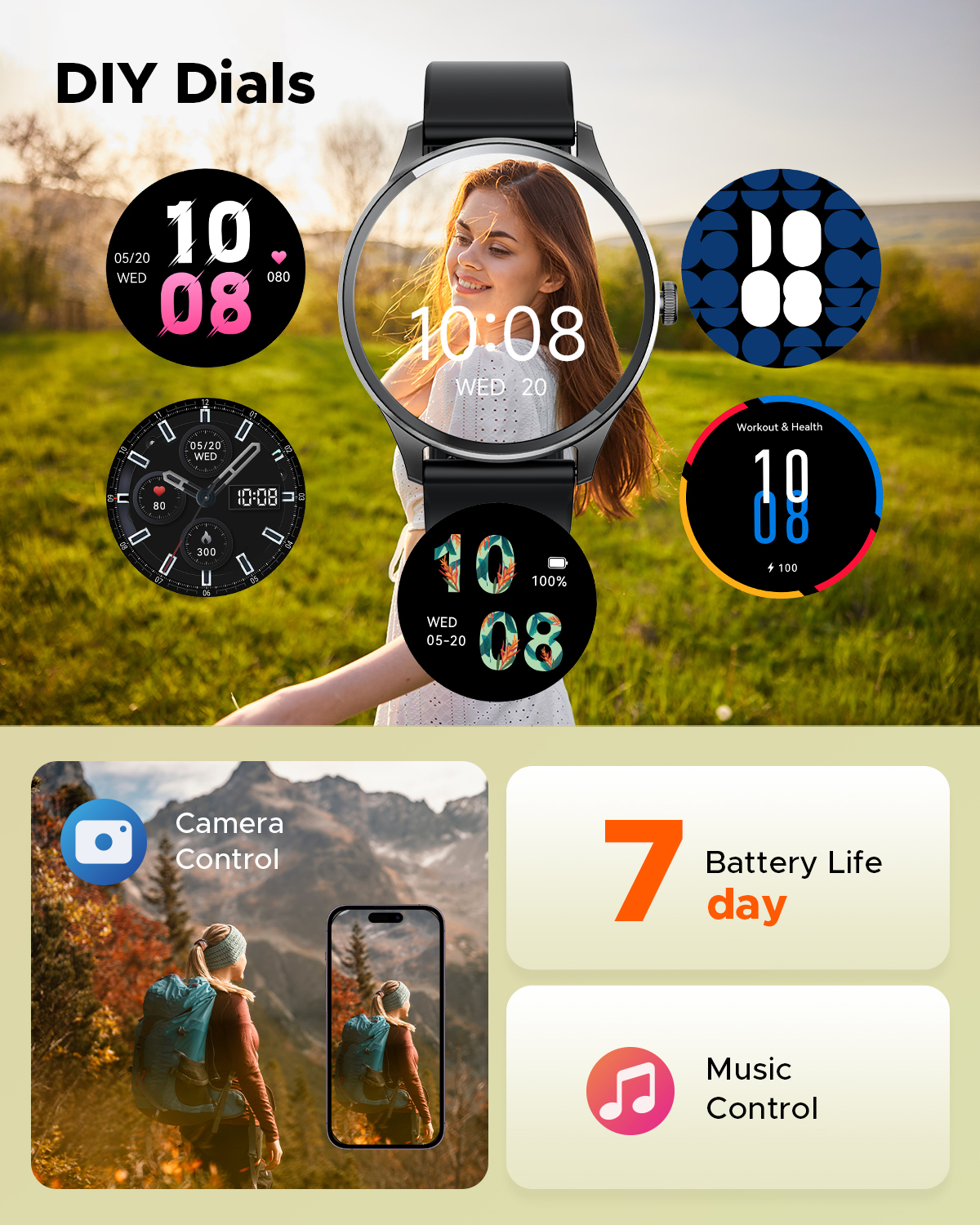 Truefree Watch GT2 Smartwatch con llamadas Bluetooth, notificaciones inteligentes, rastreador de actividad física con más de 100 modos deportivos, oxígeno en sangre, frecuencia cardíaca, sueño, monitor de salud y estrés, diales de bricolaje, IP68 resisten