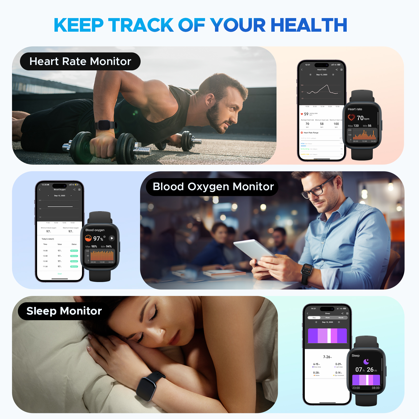 Reloj inteligente Truefree GT1: pantalla táctil completa de 1,96", frecuencia cardíaca, monitor de sueño, resistencia al agua IP68, 24 modos deportivos, podómetro, compatible con Android/iOS.
