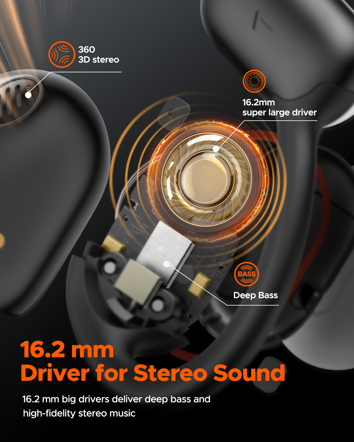 Audífonos Truefree O1 de oído abierto, Bluetooth 5.3 con ganchos para la oreja, conducción de aire sobre la oreja para deportes, 4 micrófonos para llamadas claras, 45 horas de reproducción, bajos mejorados de 16.2 mm, control de aplicaciones - Blanco