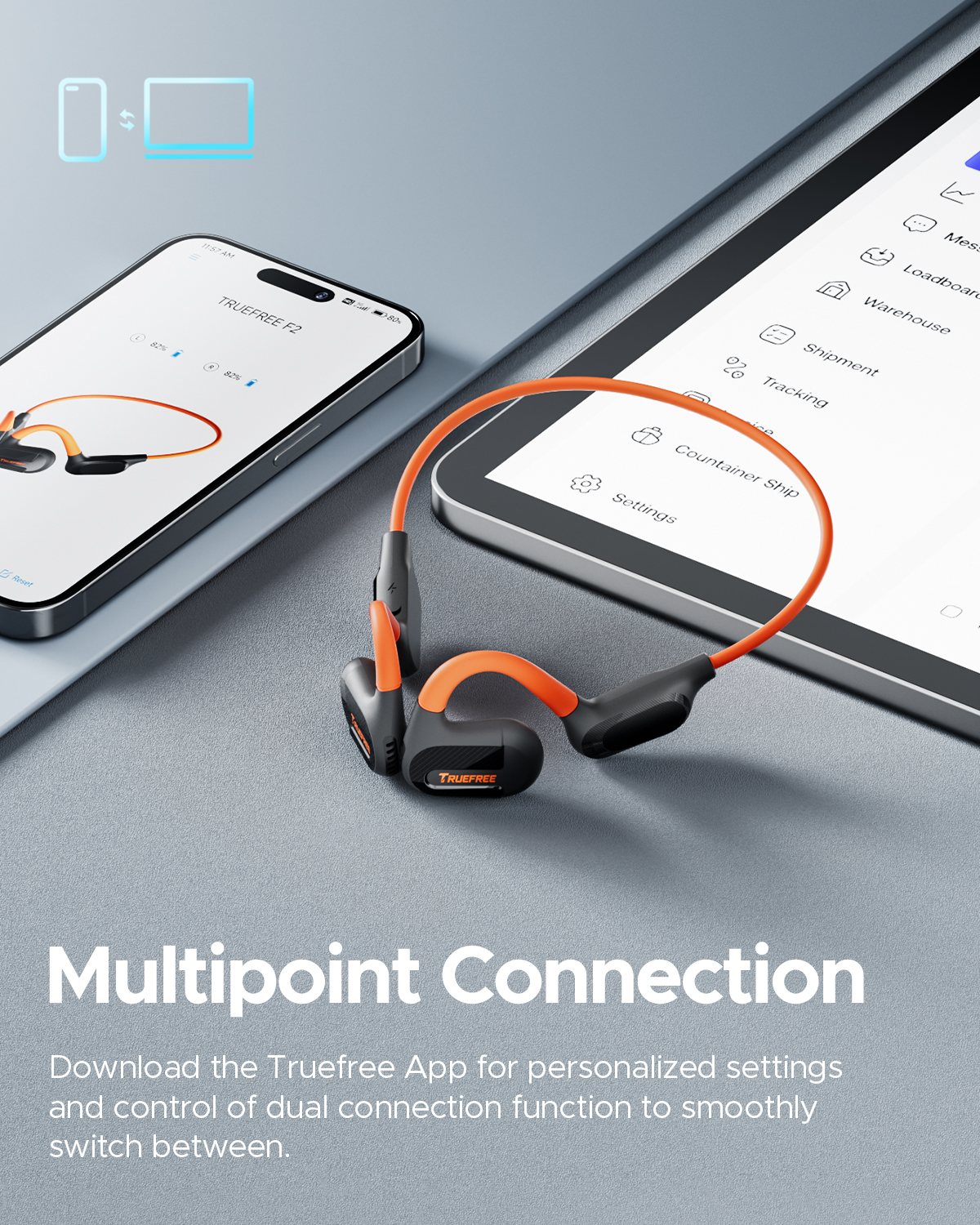 Truefree F2 Auriculares Abiertos, Auriculares Inalámbricos Bluetooth 5.3 de Conducción de Aire para Deportes, Tiempo de Reproducción de 15H, Graves Mejorados de 16,2 mm, Micrófono Dual, Conexión Multipunto, Control de Aplicaciones, Correr, Ciclismo