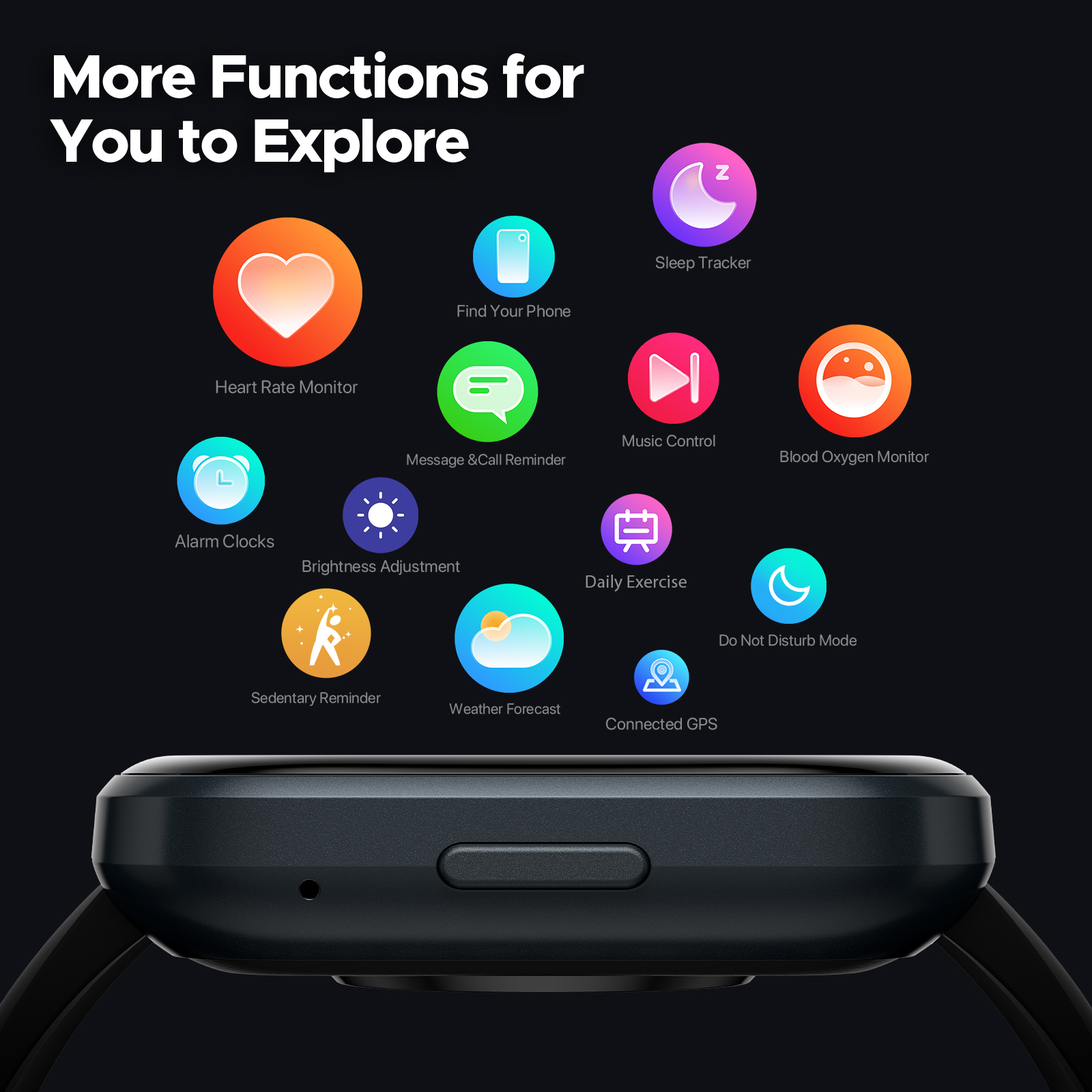 Reloj inteligente Truefree GT1: pantalla táctil completa de 1,96", frecuencia cardíaca, monitor de sueño, resistencia al agua IP68, 24 modos deportivos, podómetro, compatible con Android/iOS.