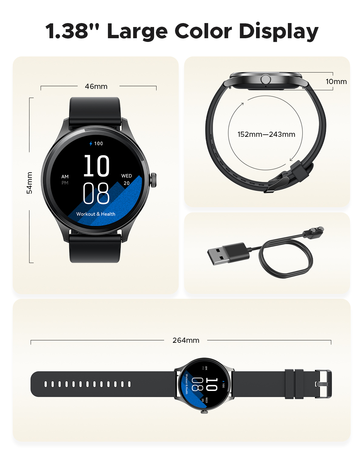 Truefree Watch GT2 Smartwatch con llamadas Bluetooth, notificaciones inteligentes, rastreador de actividad física con más de 100 modos deportivos, oxígeno en sangre, frecuencia cardíaca, sueño, monitor de salud y estrés, diales de bricolaje, IP68 resisten