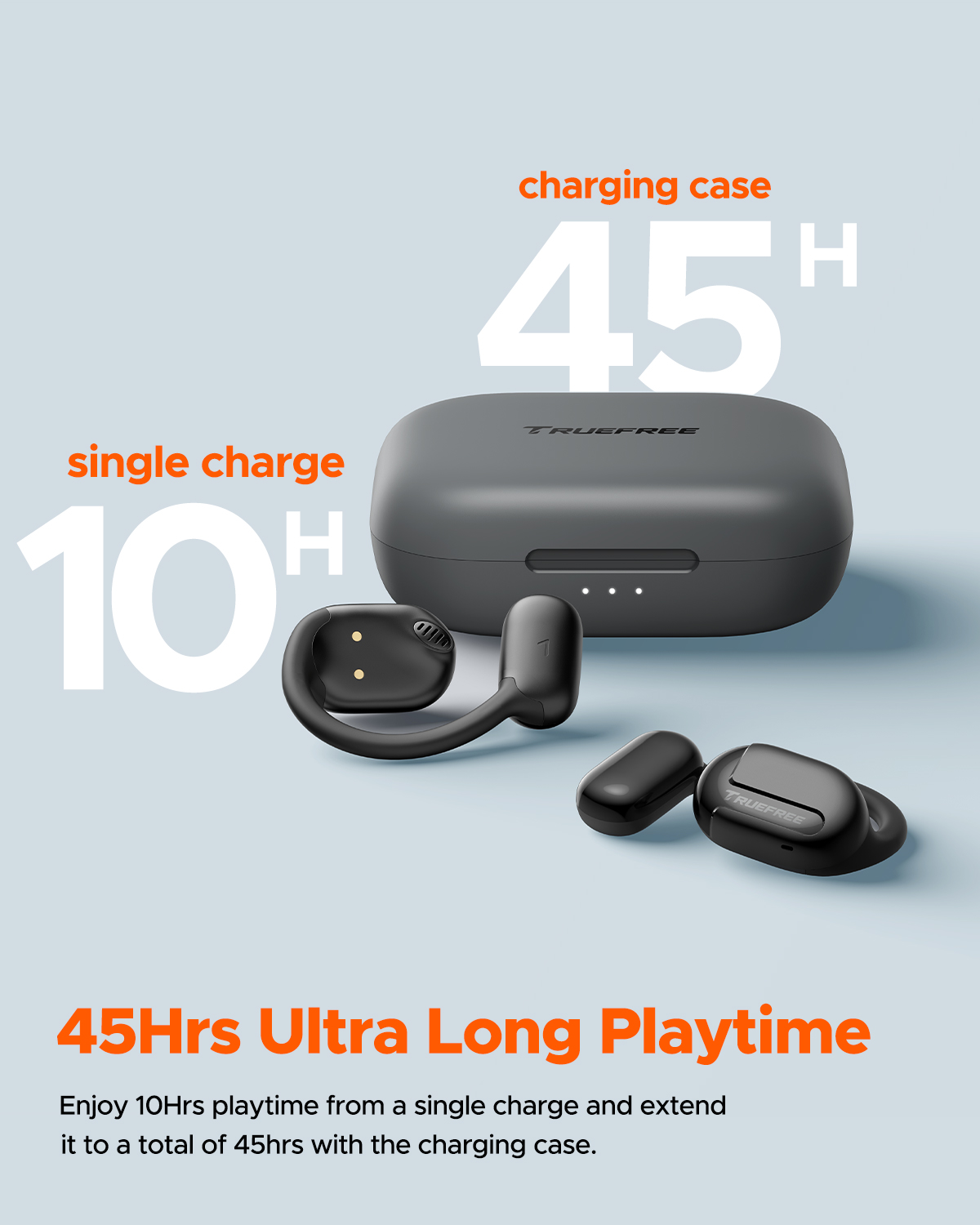 Auriculares abiertos Truefree O1, Bluetooth 5.3, ganchos para oreja, 4 micrófonos, 45h de reproducción, graves mejorados, control por app, negro