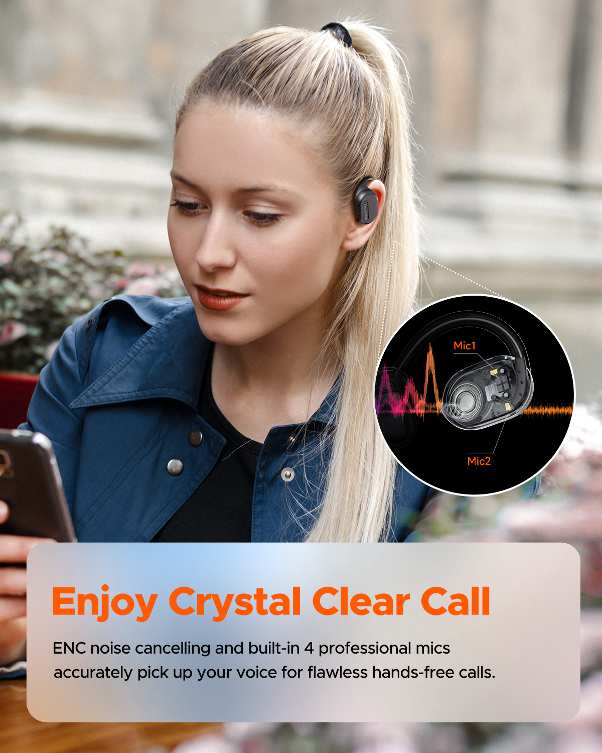 Auriculares abiertos Truefree O1, Bluetooth 5.3, ganchos para oreja, 4 micrófonos, 45h de reproducción, graves mejorados, control por app, negro