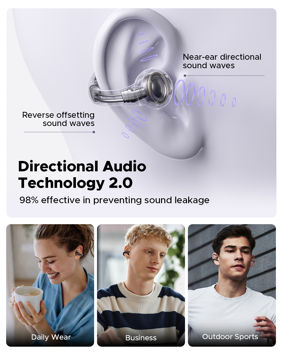 Truefree B1 Auriculares Inalámbricos con Clip, Bluetooth 5.4, Sonido Espacial, Driver de 10.8mm, 25H de Reproducción, Llamadas Claras, Conexión Multipunto, Personalización en la App