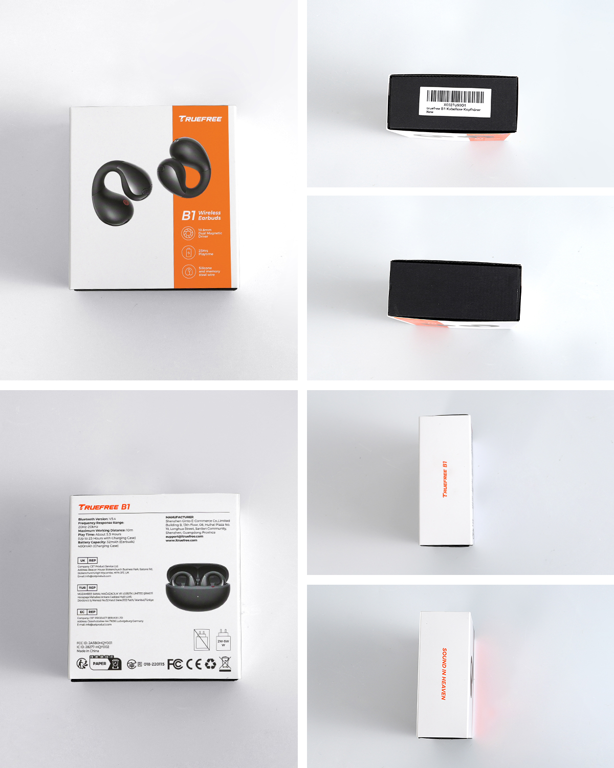 Truefree B1 Auriculares Inalámbricos con Clip, Bluetooth 5.4, Sonido Espacial, Driver de 10.8mm, 25H de Reproducción, Llamadas Claras, Conexión Multipunto, Personalización en la App