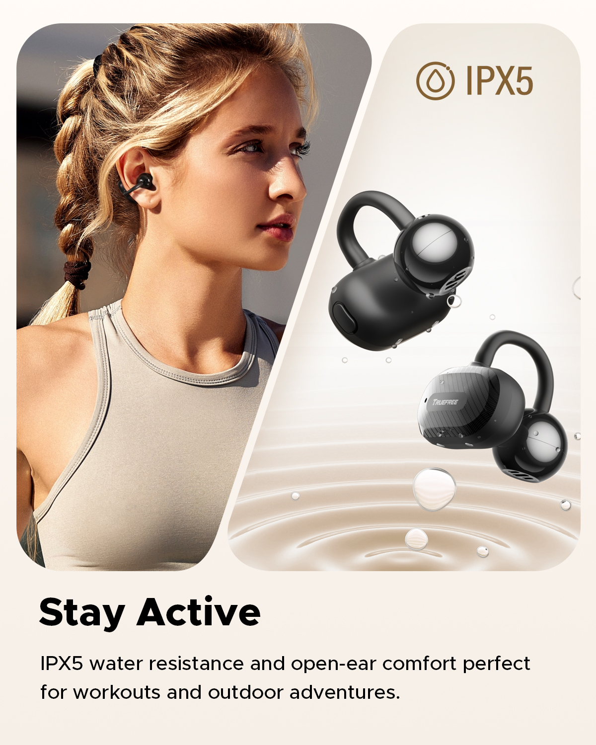Truefree C10 Auriculares Inalámbricos con Clip, Bluetooth 5.4, Driver de 12mm, Sonido Espacial, 28H de Reproducción, IPX5, Llamadas con AI-ENC, Conexión Dual, Personalización en la App