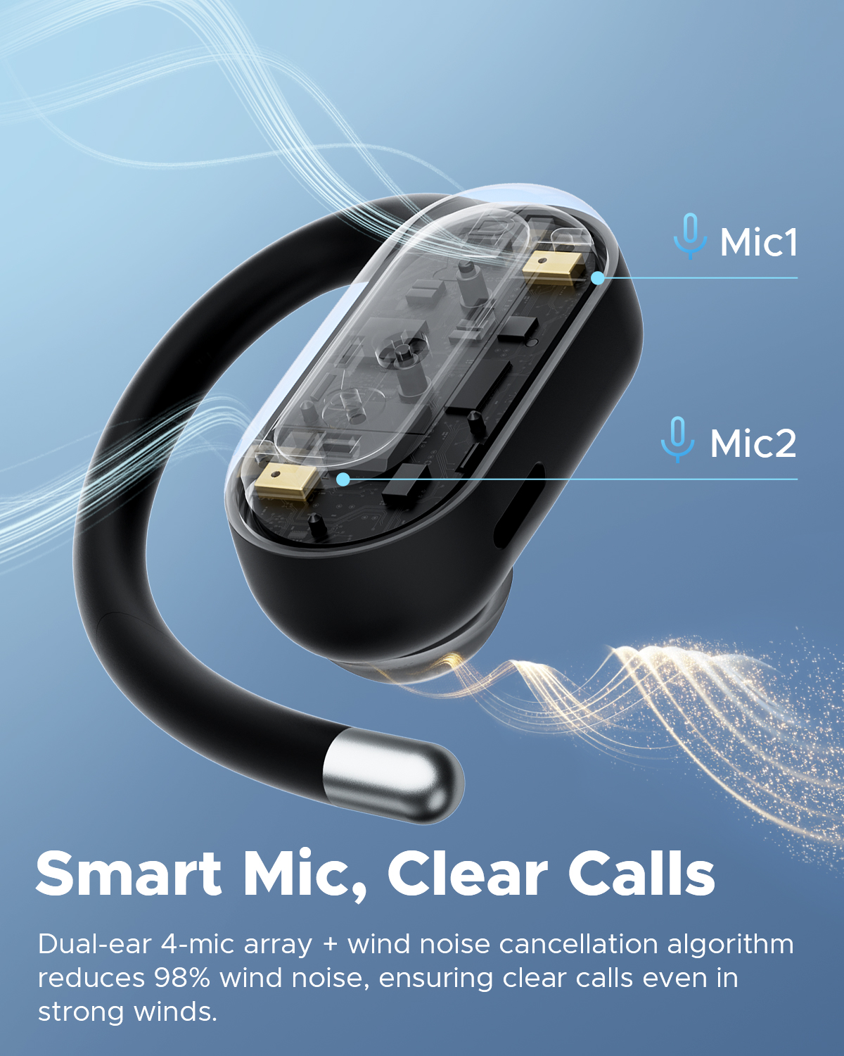 Truefree Audífonos Inalámbricos Bluetooth 6.0 Open-Ear, Audífonos Oído Abierto 17mm Diafragmas con ENC, Carga Rápida para 40 Horas de Reproducción, IPX5 Modo Gaming de Baja Latencia y Conexión Multip