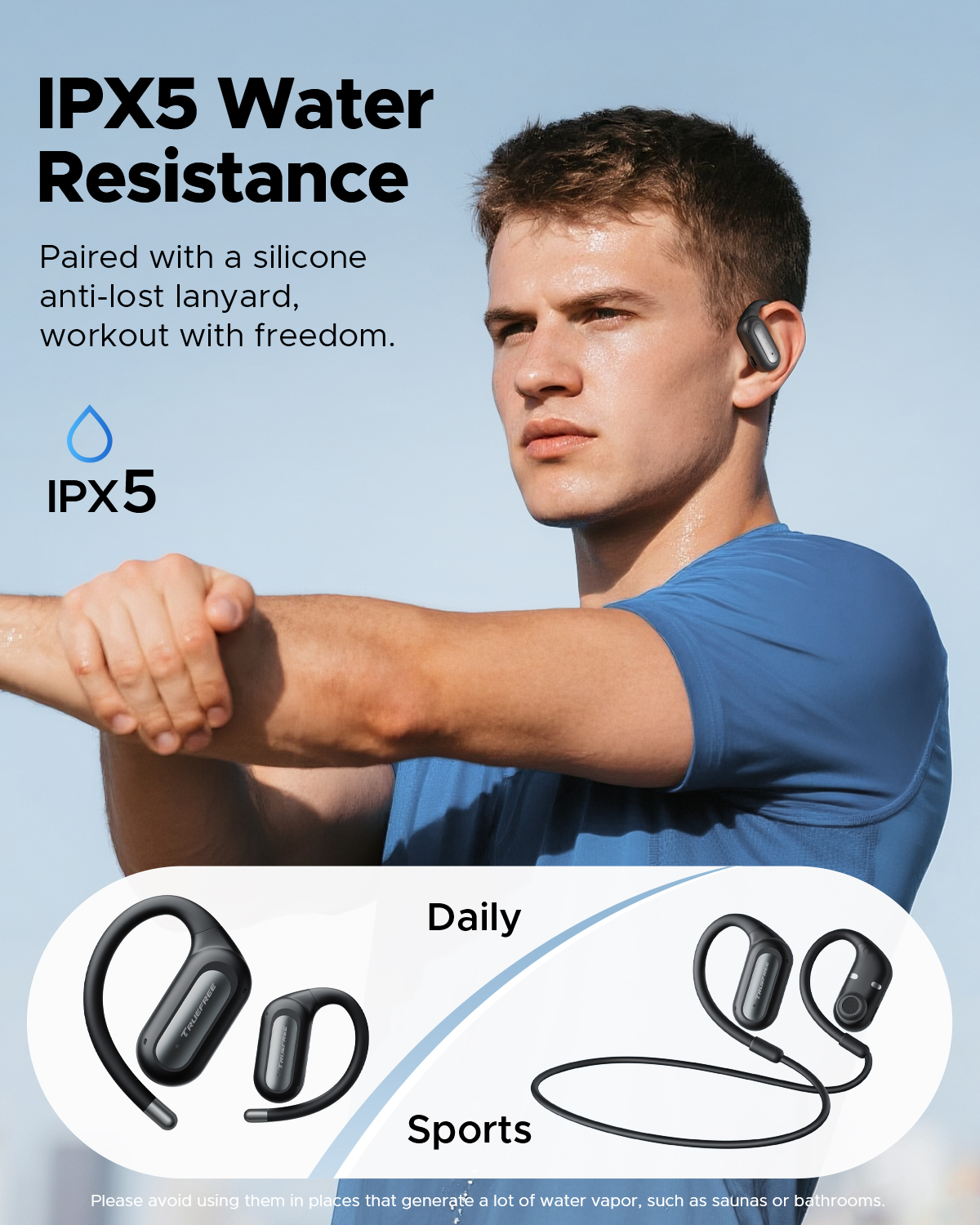 Truefree Audífonos Inalámbricos Bluetooth 6.0 Open-Ear, Audífonos Oído Abierto 17mm Diafragmas con ENC, Carga Rápida para 40 Horas de Reproducción, IPX5 Modo Gaming de Baja Latencia y Conexión Multip