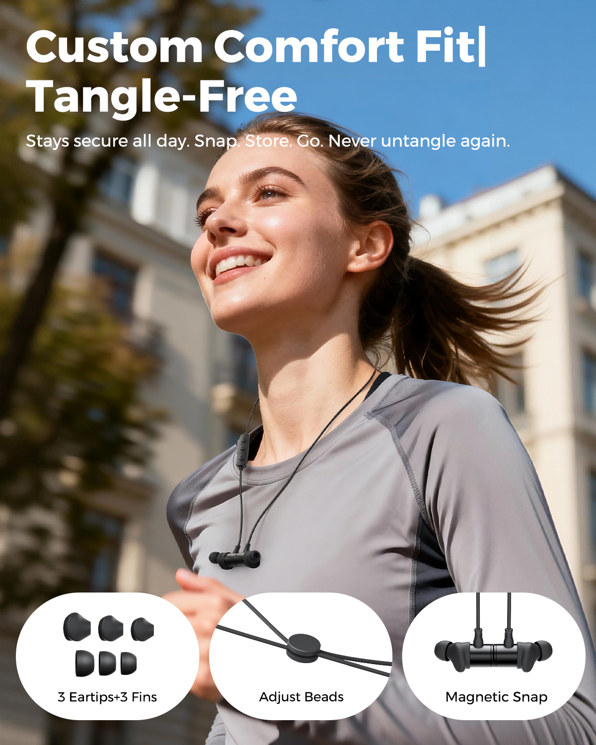 TRUEFREE HD-100 Neckband Sports Earphones, 11mm Dual-Magnetic Driver Wireless Headphones, 20H Playtime, IP67 Waterproof, Fast Charge, AI Noise Cancellation, Ultra-Low Latency, App-Enhanced EQ